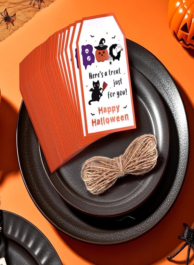 Etercycle Halloween Tags, 50pcs Happy Halloween Tag with String, Cute Boo Label Halloween Decorative Hang Wrap Tags for Candy Bag, Goodie Gift Bags, Trick Or Treat Party Favor Decoration Supplies - Image 4